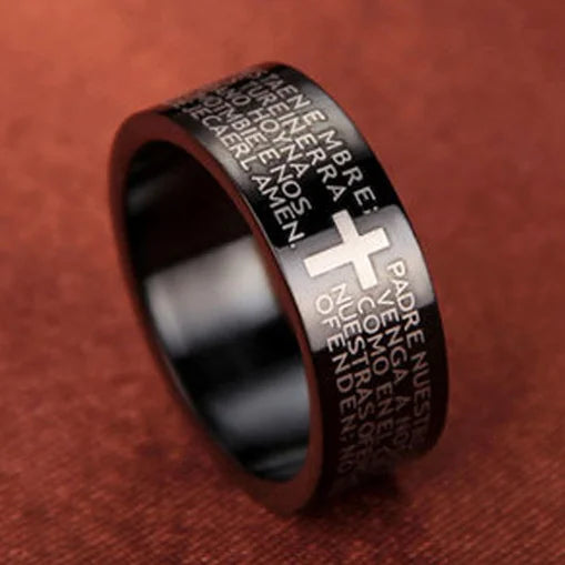 English Titanium Steel Christian Cross Bible Ring