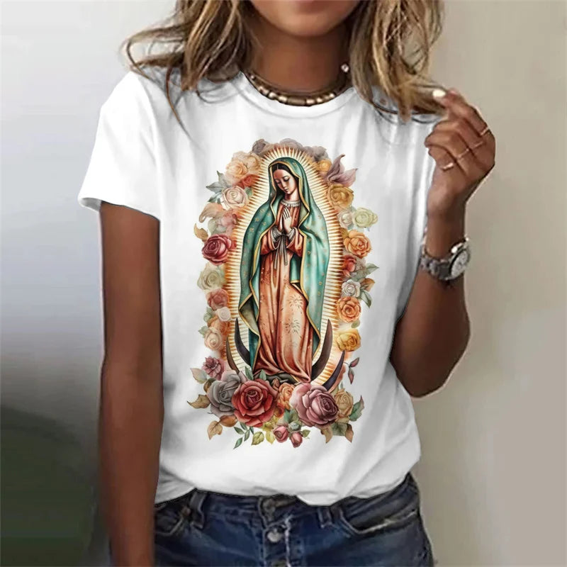 Virgin Mary Pattern T-Shirt