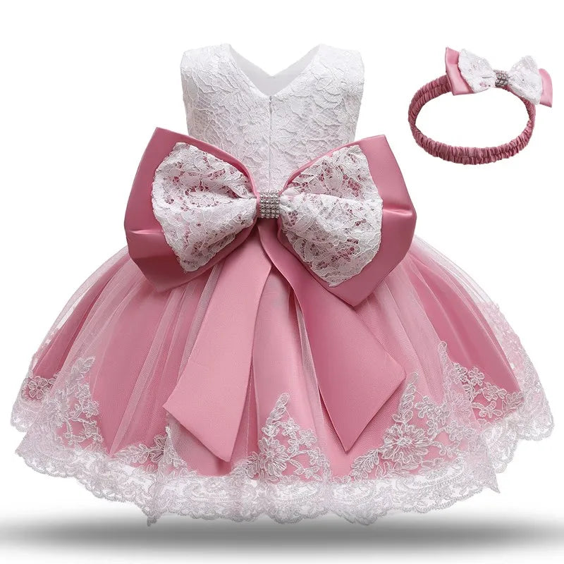 Baby & Toddler Girl Baptism Dresses White Lace Flower Tulle Gown