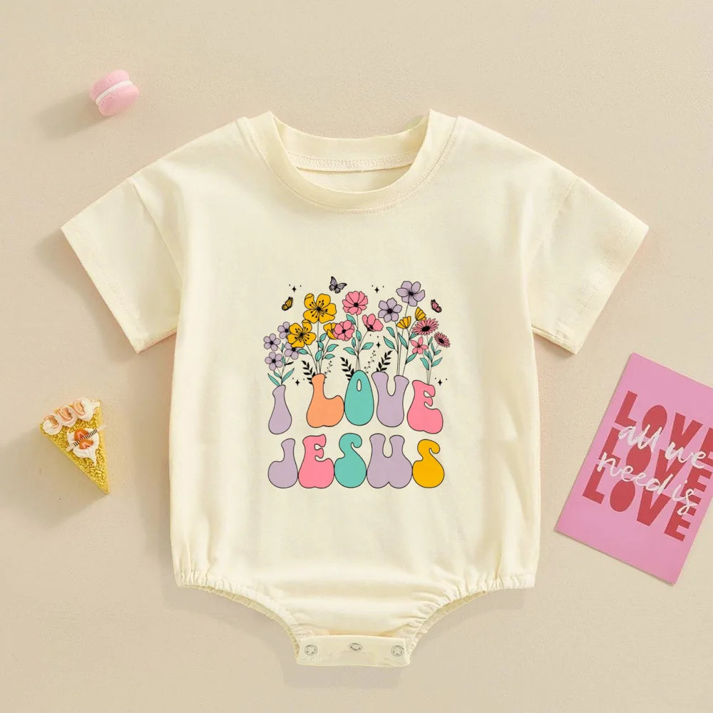 Jesus Love Me Flower Printed Baby Onesie Bodysuit