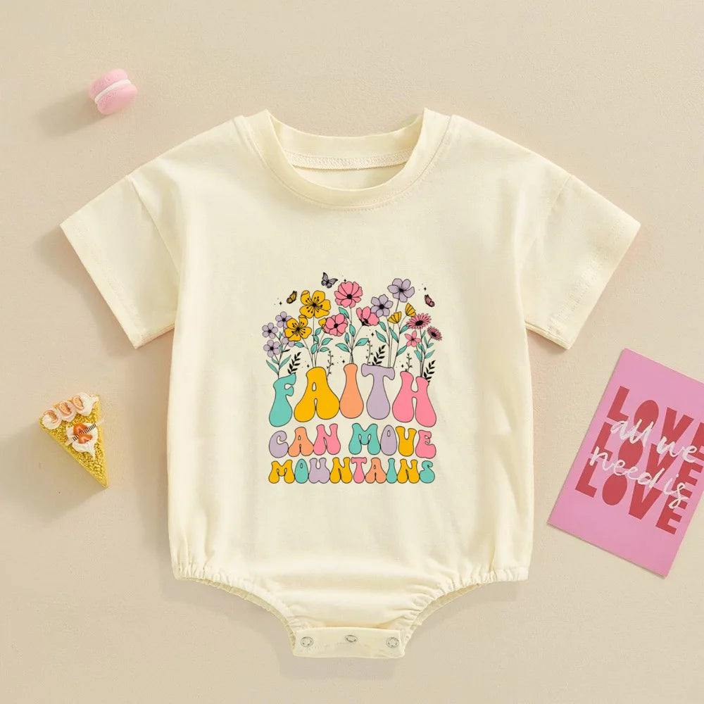 Jesus Love Me Flower Printed Baby Onesie Bodysuit