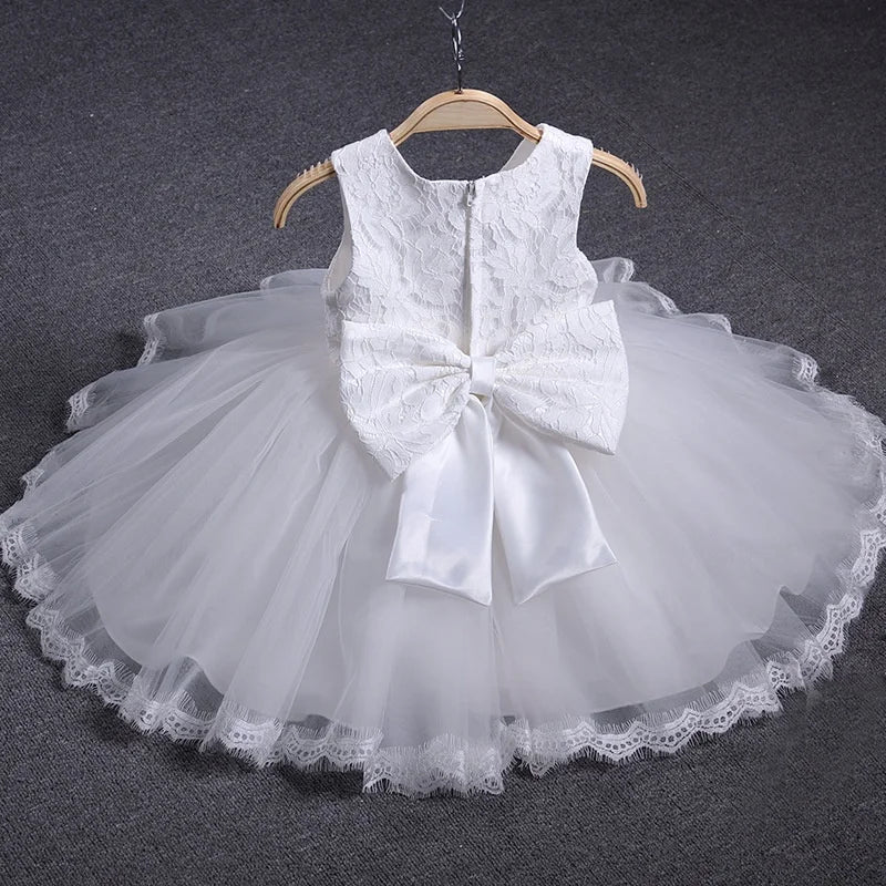 Baby & Toddler Girl Baptism Dresses White Lace Flower Tulle Gown