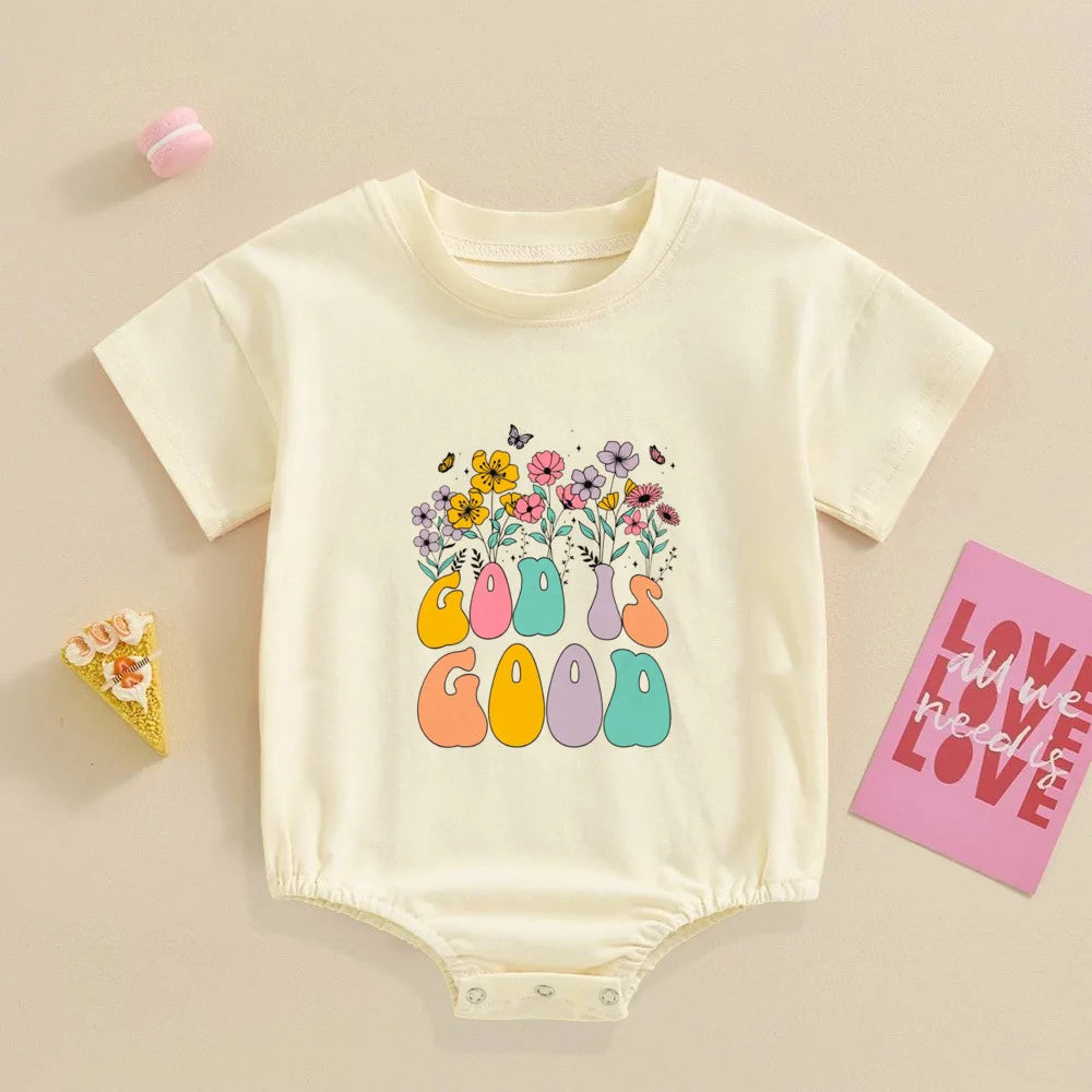 Jesus Love Me Flower Printed Baby Onesie Bodysuit