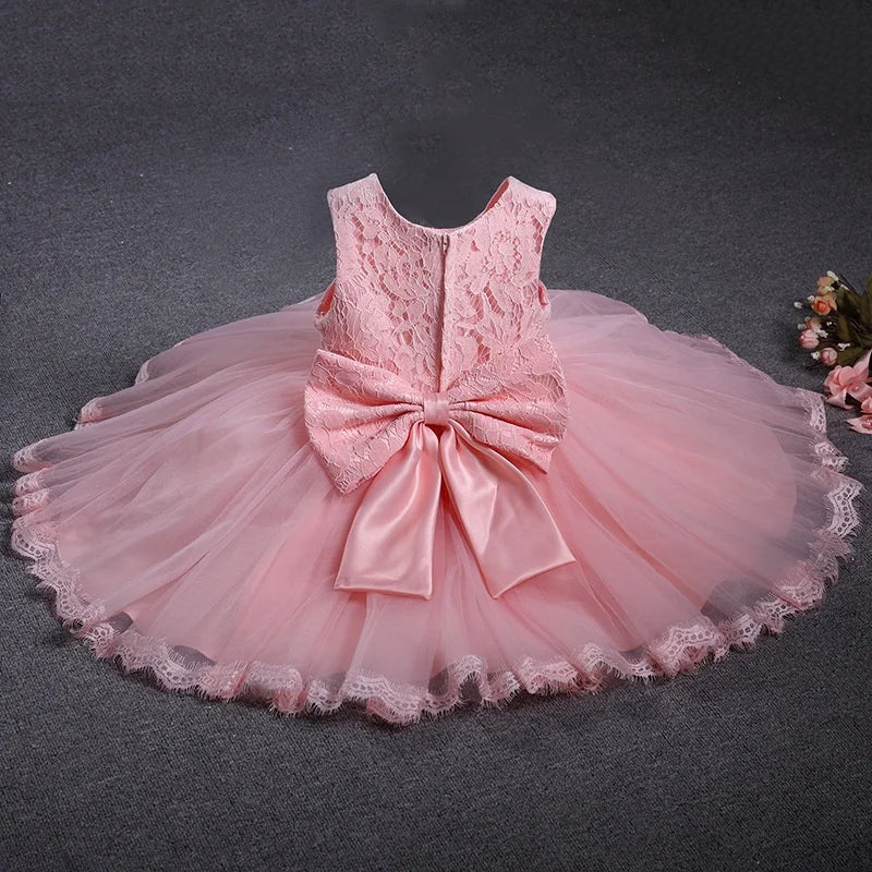 Baby & Toddler Girl Baptism Dresses White Lace Flower Tulle Gown