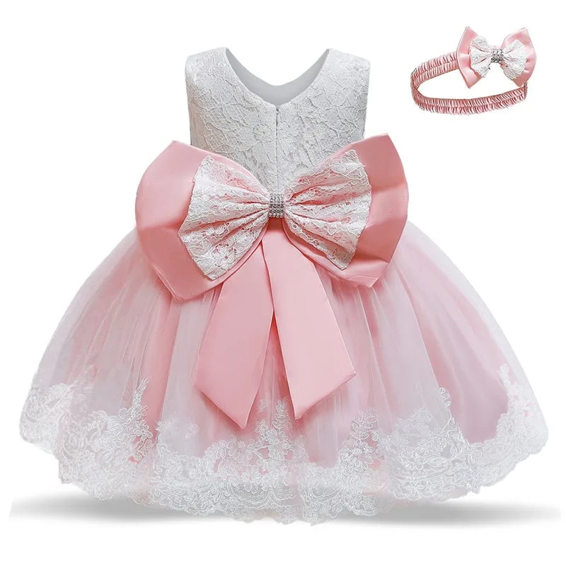 Baby & Toddler Girl Baptism Dresses White Lace Flower Tulle Gown