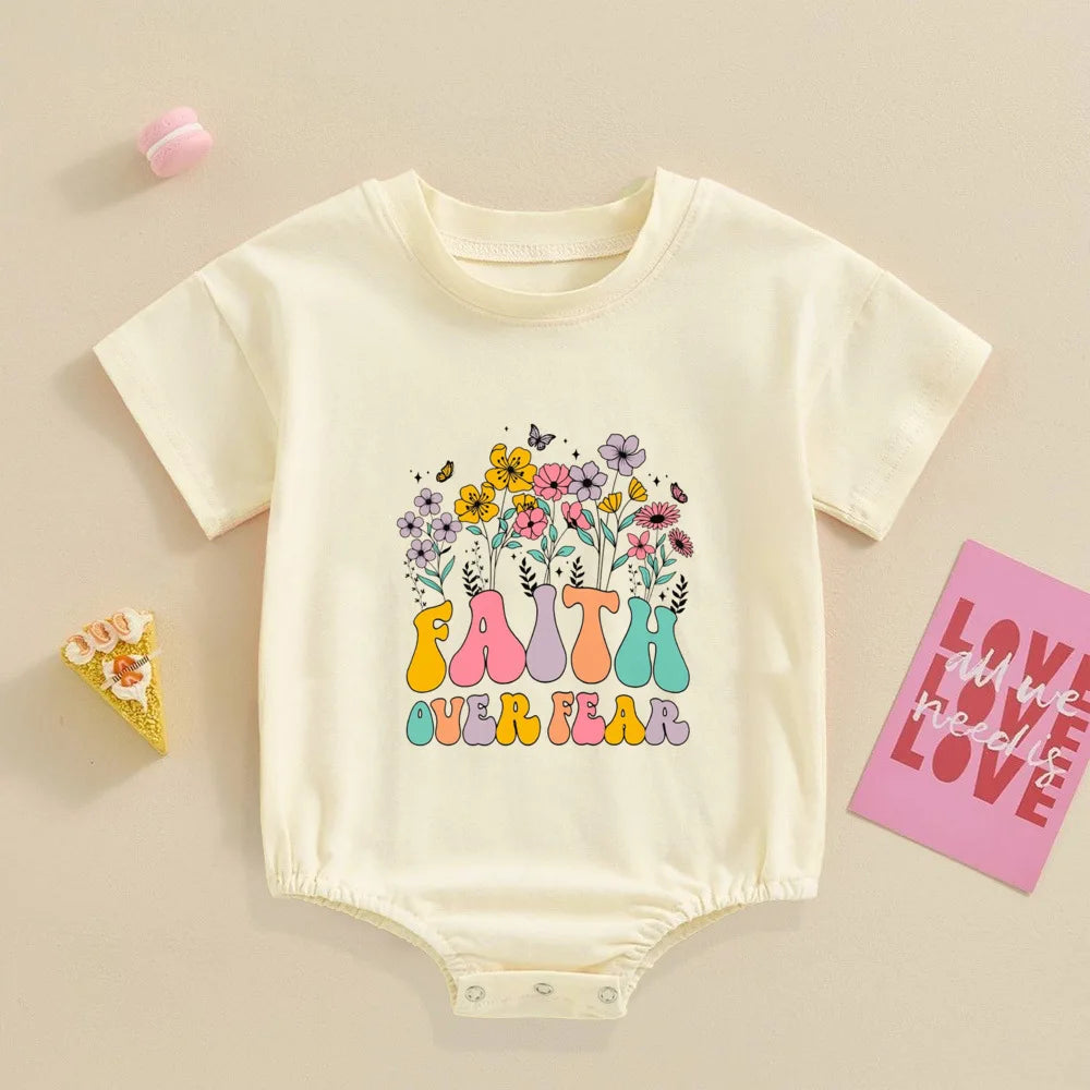 Jesus Love Me Flower Printed Baby Onesie Bodysuit