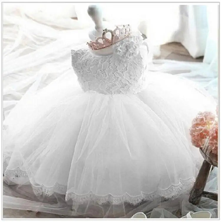 Baby & Toddler Girl Baptism Dresses White Lace Flower Tulle Gown