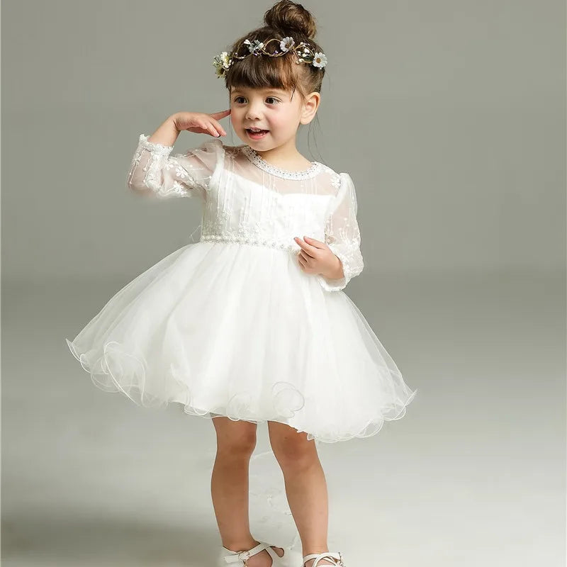 Long Sleeve Baby & Toddler Girl Dress White Baptism Dress