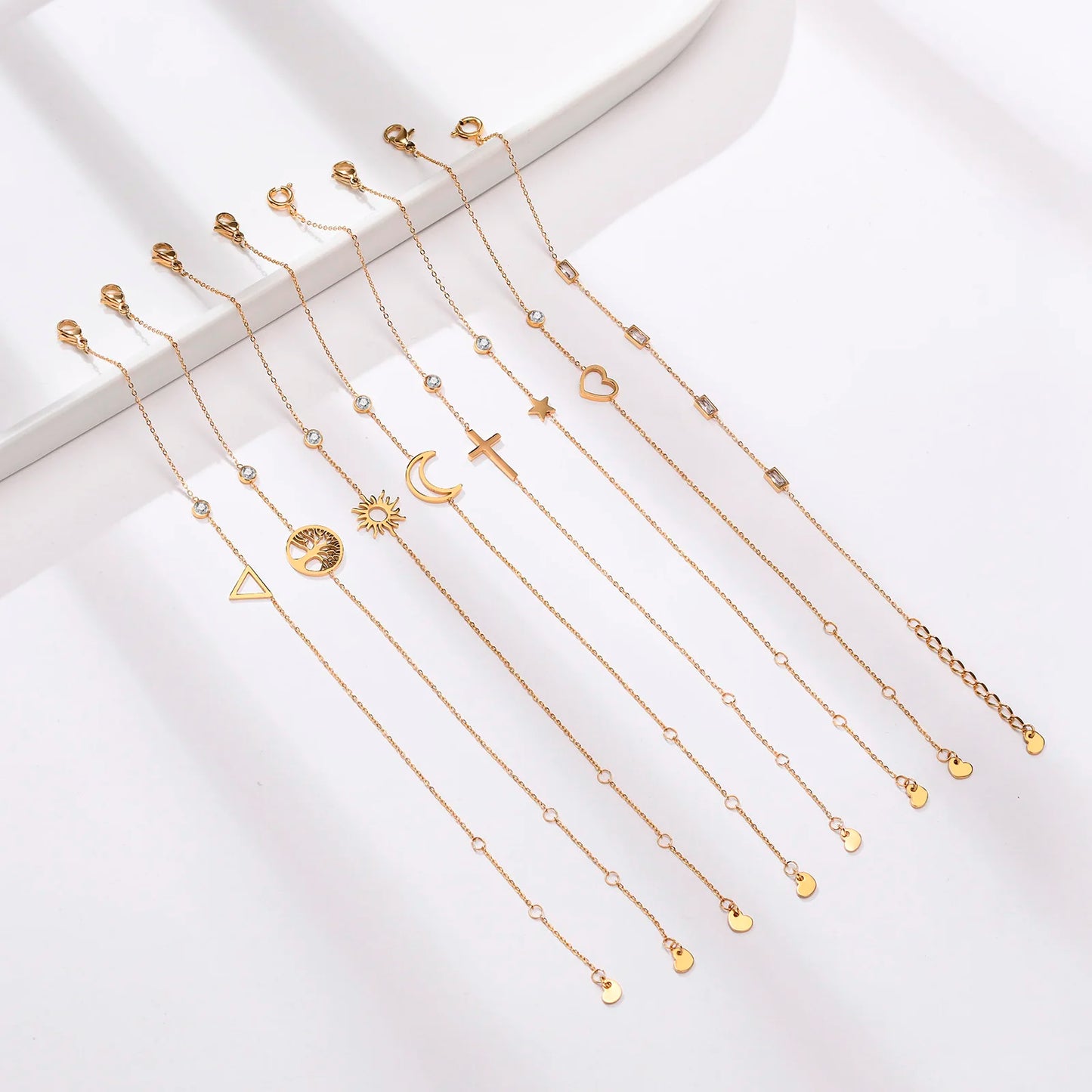 Birthstone Zirconia Thin Chain Link Cross Bracelet