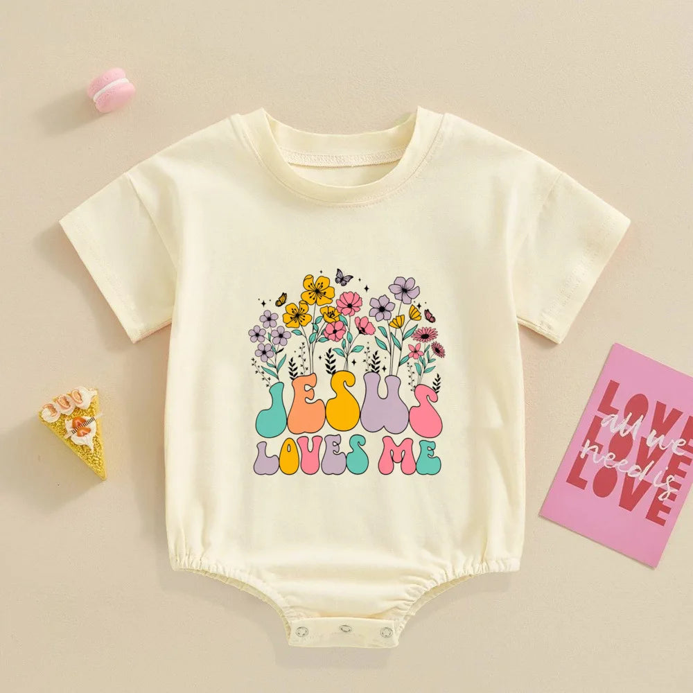 Jesus Love Me Flower Printed Baby Onesie Bodysuit