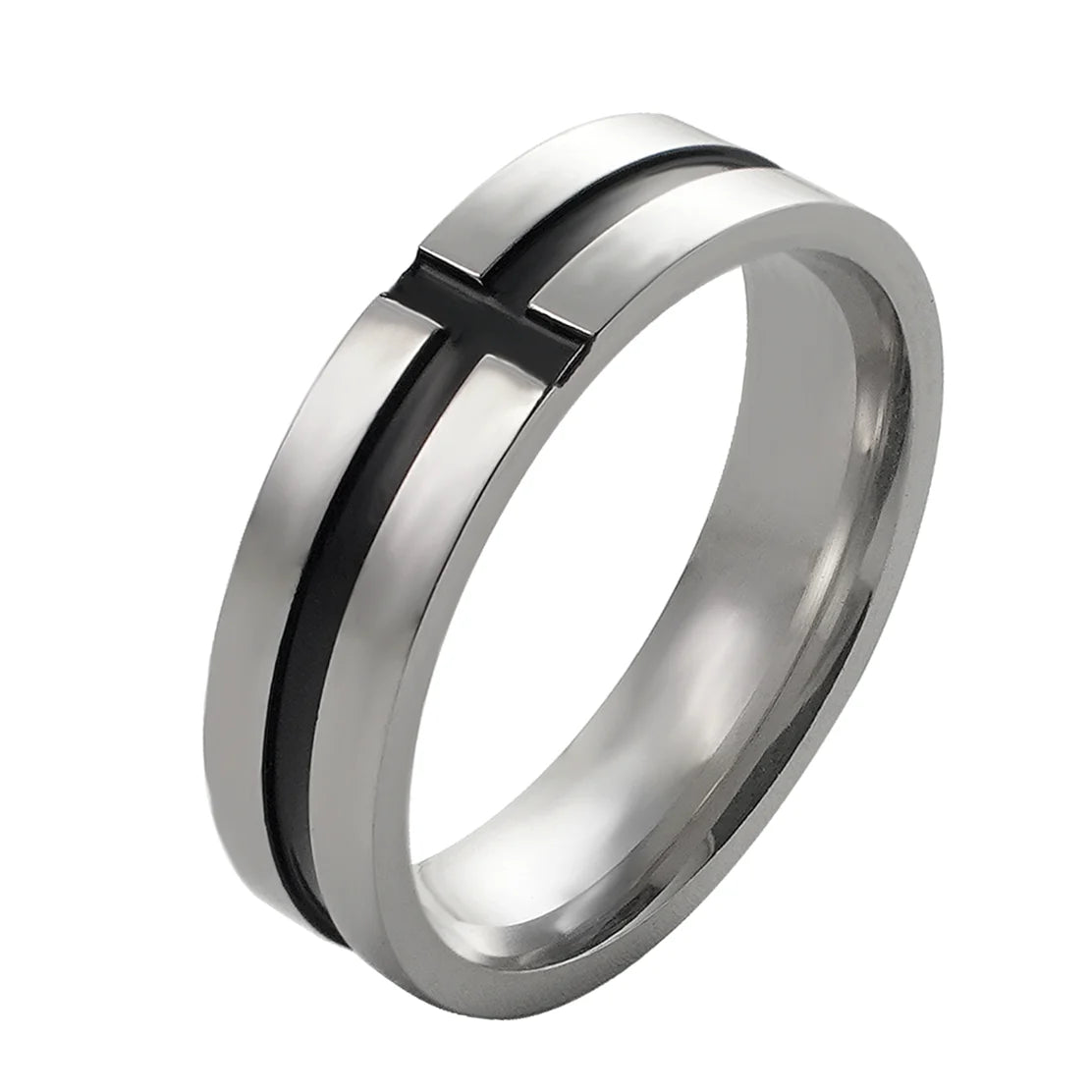 English Titanium Steel Christian Cross Bible Ring