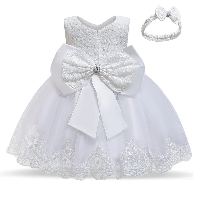 Baby & Toddler Girl Baptism Dresses White Lace Flower Tulle Gown