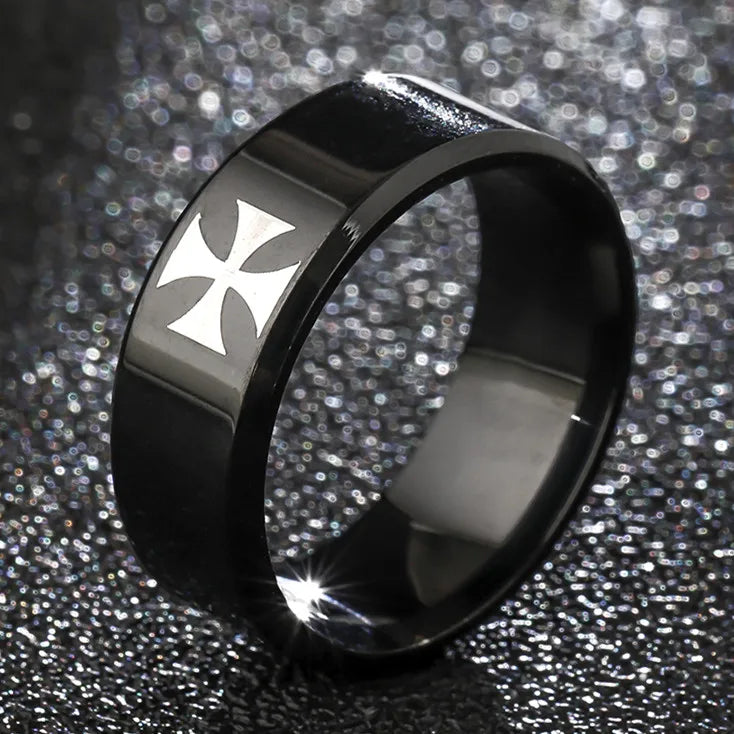 English Titanium Steel Christian Cross Bible Ring