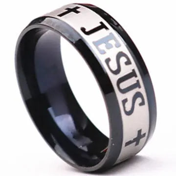 English Titanium Steel Christian Cross Bible Ring