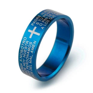 English Titanium Steel Christian Cross Bible Ring