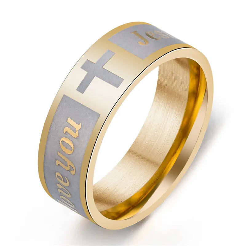 English Titanium Steel Christian Cross Bible Ring