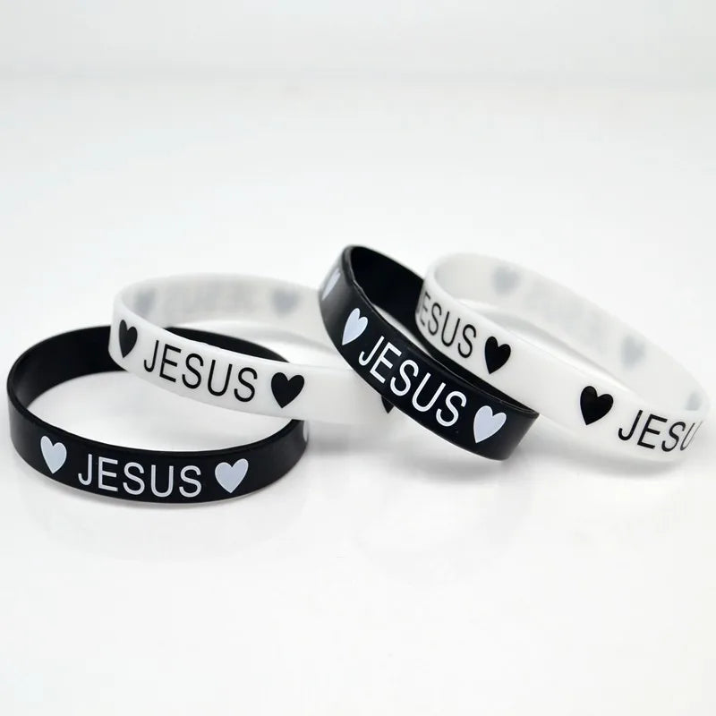 2x black white Heart JESUS silicone Bracelet