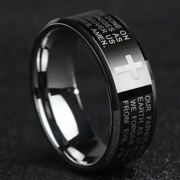 English Titanium Steel Christian Cross Bible Ring