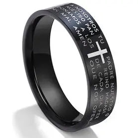 English Titanium Steel Christian Cross Bible Ring