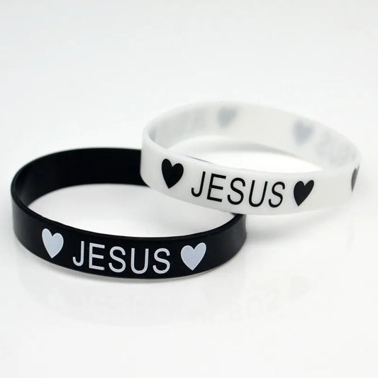 2x black white Heart JESUS silicone Bracelet