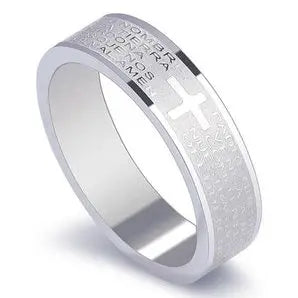 English Titanium Steel Christian Cross Bible Ring