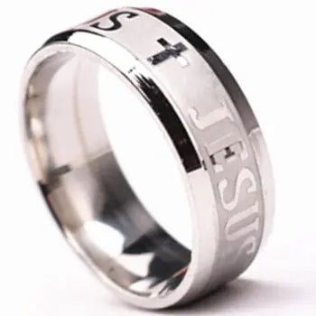 English Titanium Steel Christian Cross Bible Ring