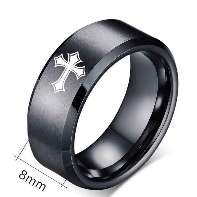 English Titanium Steel Christian Cross Bible Ring