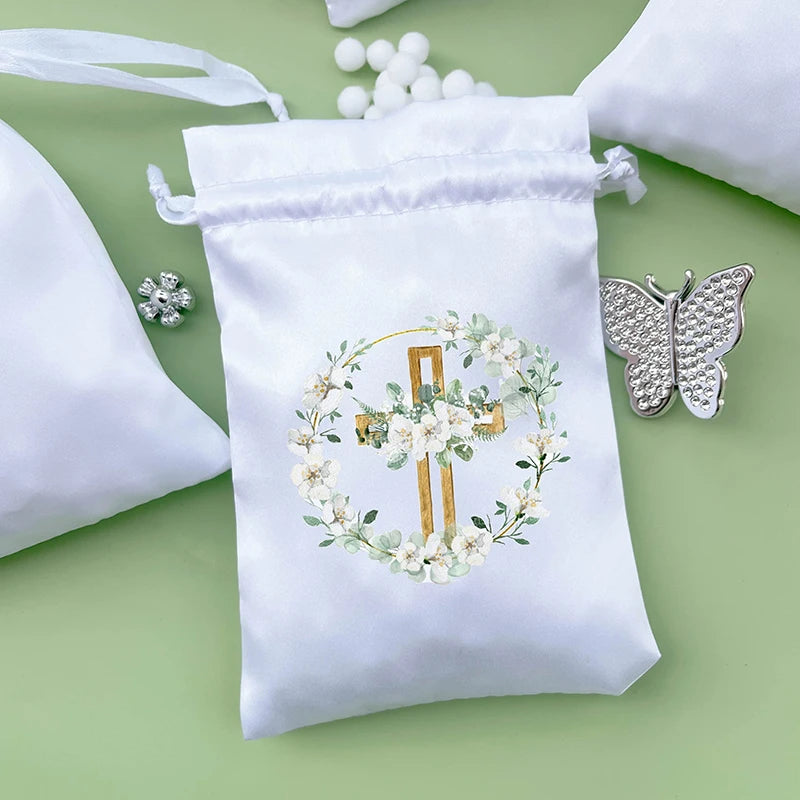 5pcs Cross Chalice Floral Wreath Bible Praying white gift bags