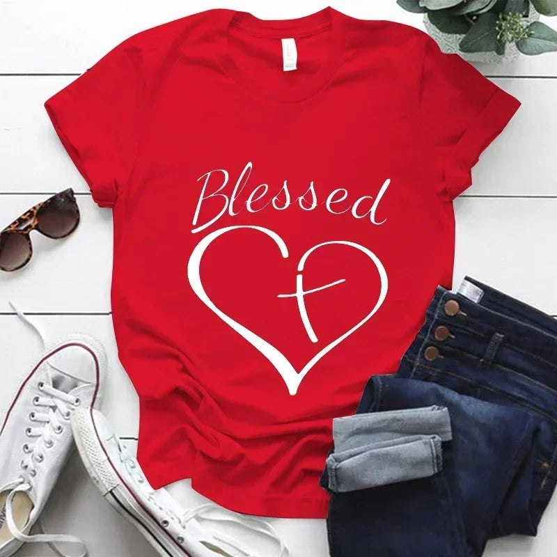 Blessed Cross and Heart Christian T Shirt