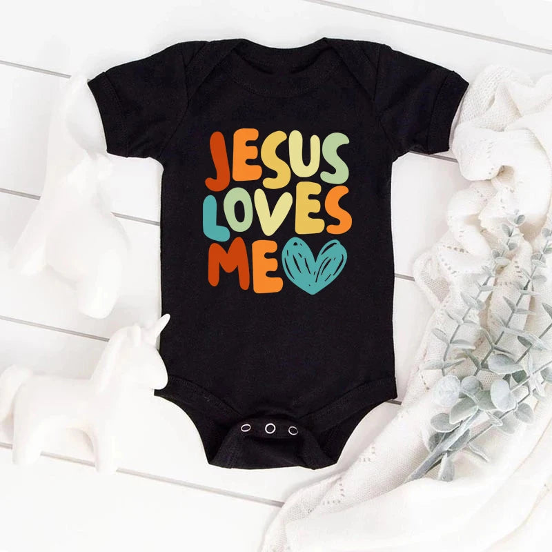 Jesus Loves Me Printed Baby Bodysuit Romper