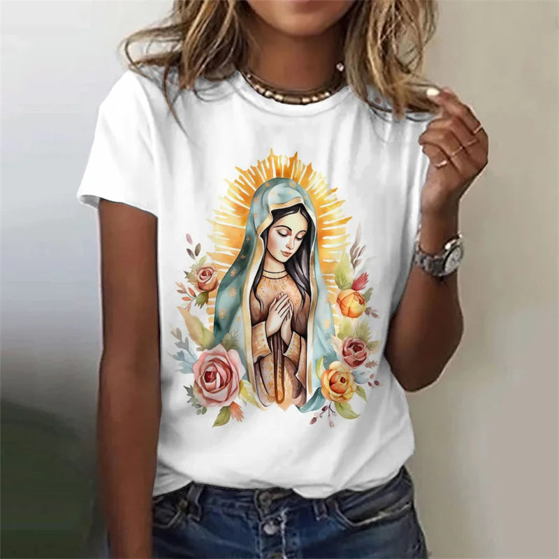 Virgin Mary Pattern T-Shirt