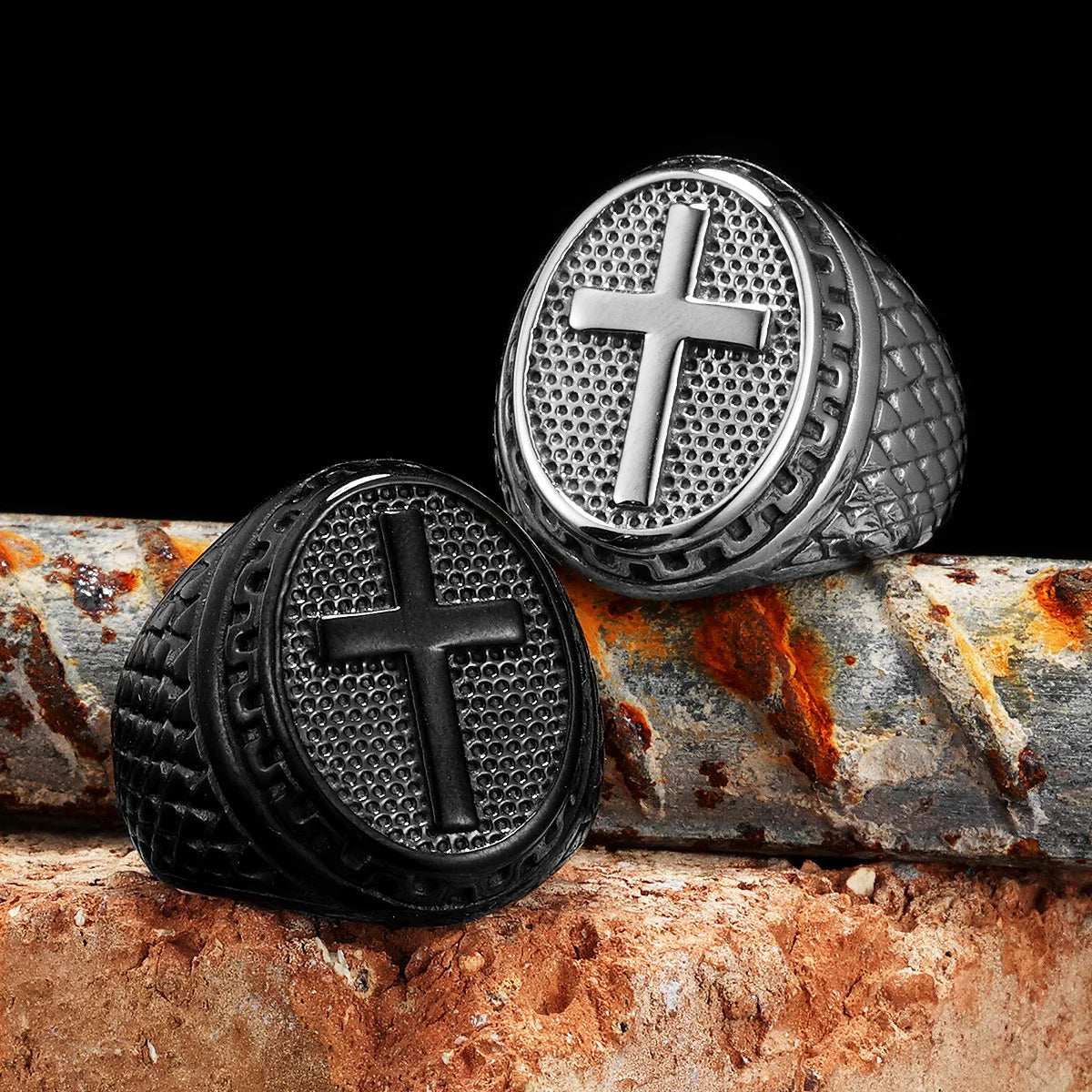 Christian Cross Black Rings