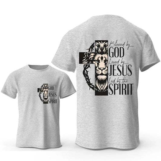 Men Casual T Shirt - Blessed By God, Loved By Jesus, Led By The Spirit