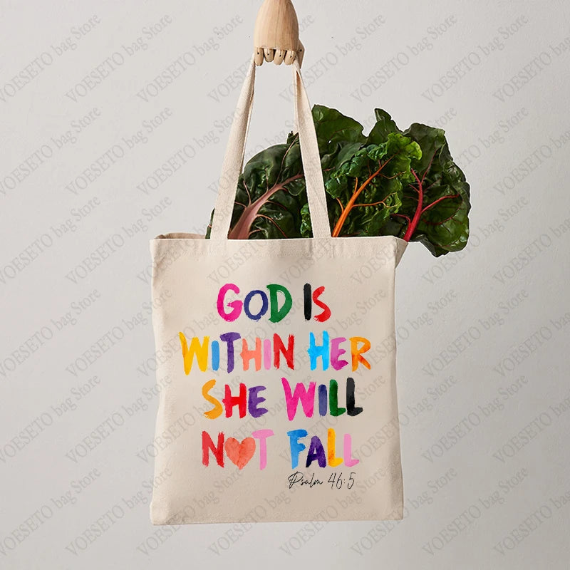 God Is Within Her She Will Not Fall Pattern Tote Bag