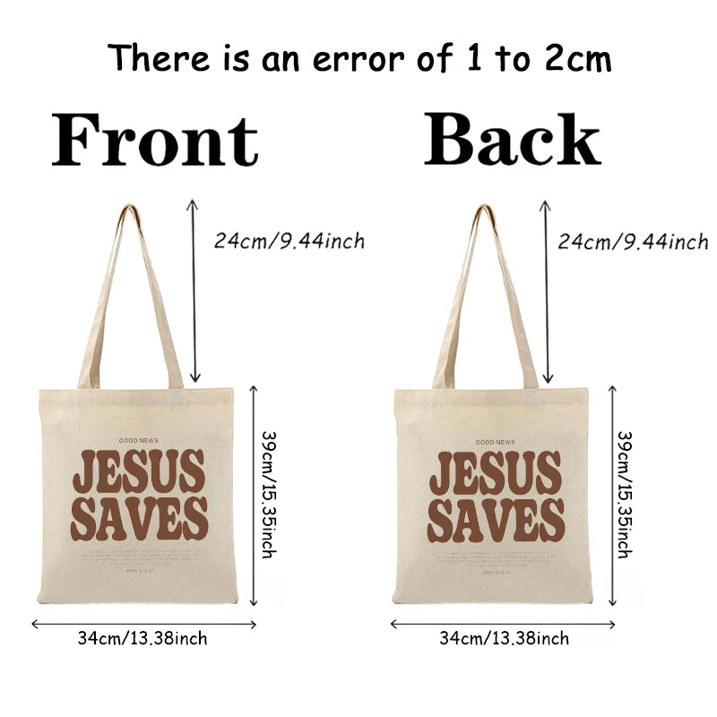 Jesus Saves Pattern Canvas Shoulder Tote Bag