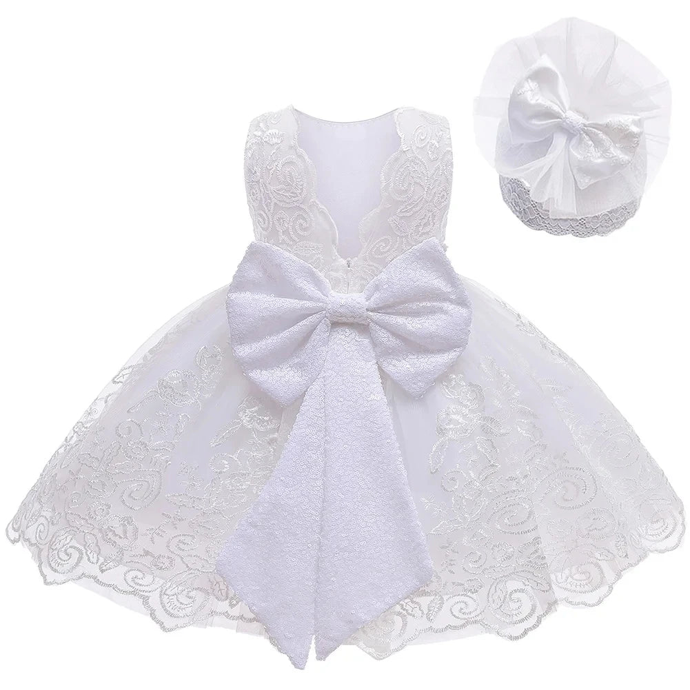 Girls Bow Dress Baptism 0-2Y