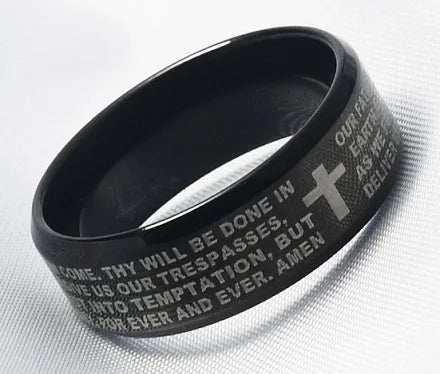 English Titanium Steel Christian Cross Bible Ring