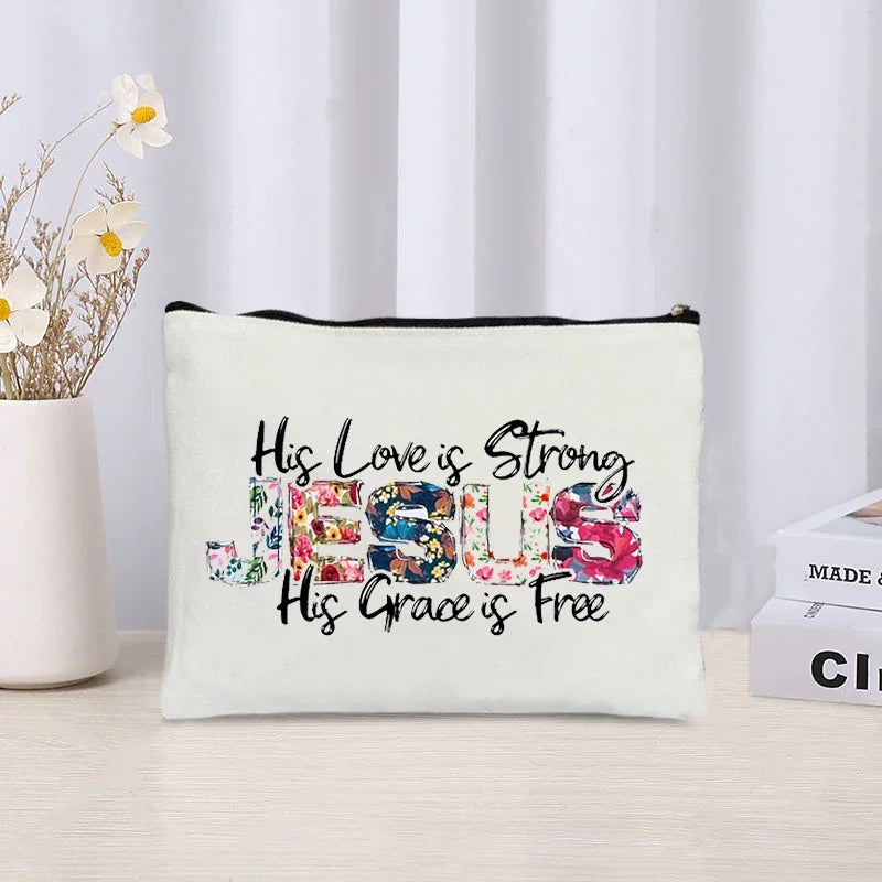 Love Jesus Pattern Zipper Makeup Bag