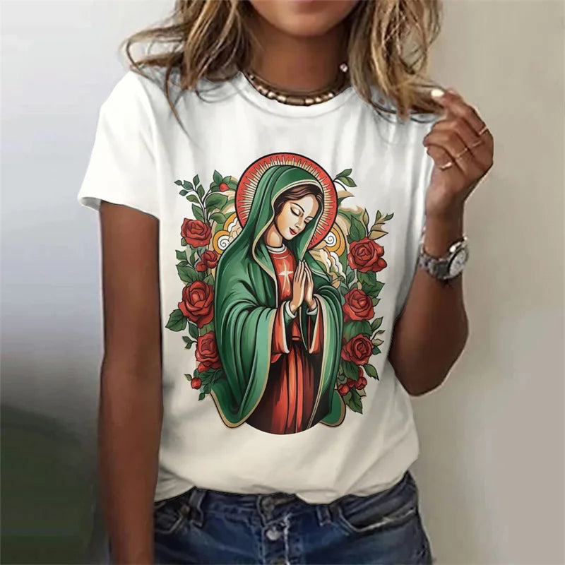 Virgin Mary Pattern T-Shirt