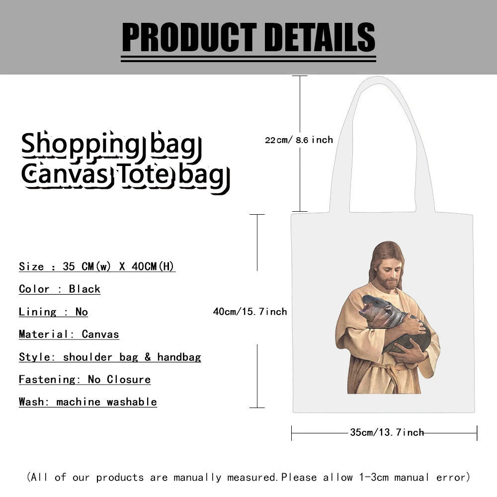 Jesus Love Moo Deng Pattern Canvas Tote Bag