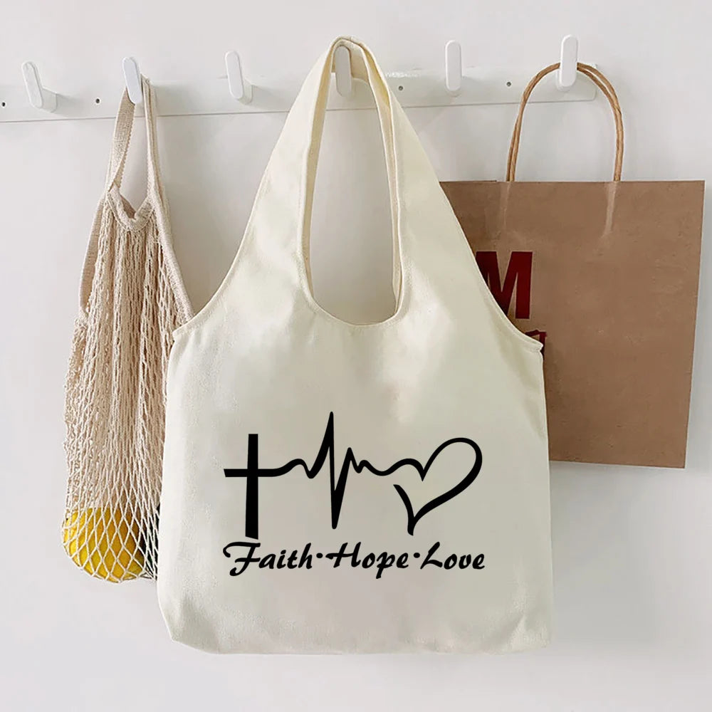 Faith Hope Love Print Tote Bag