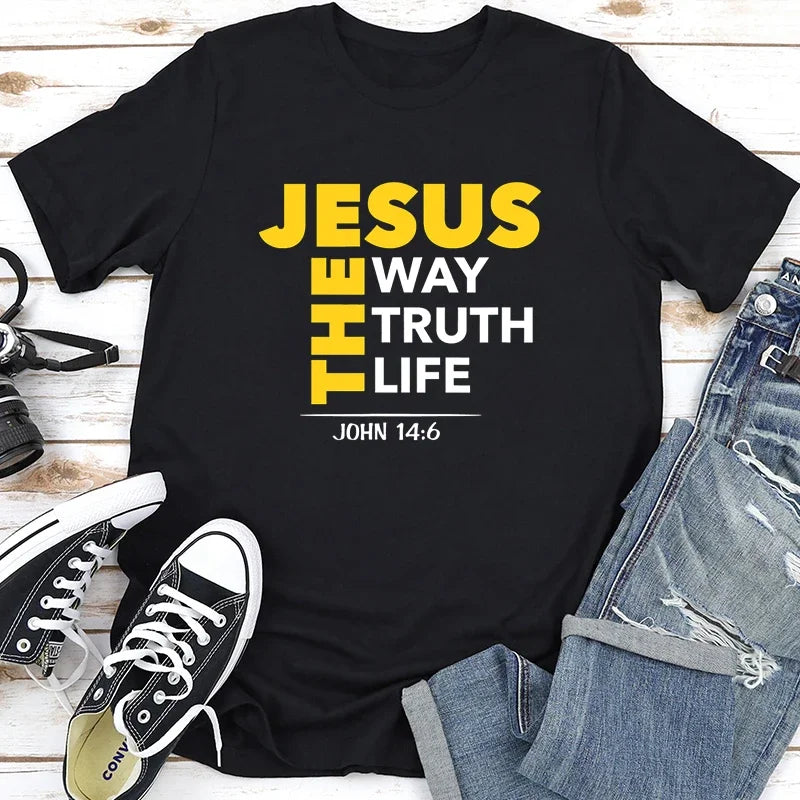 Jesus The Way Truth Life Printed T Shirt