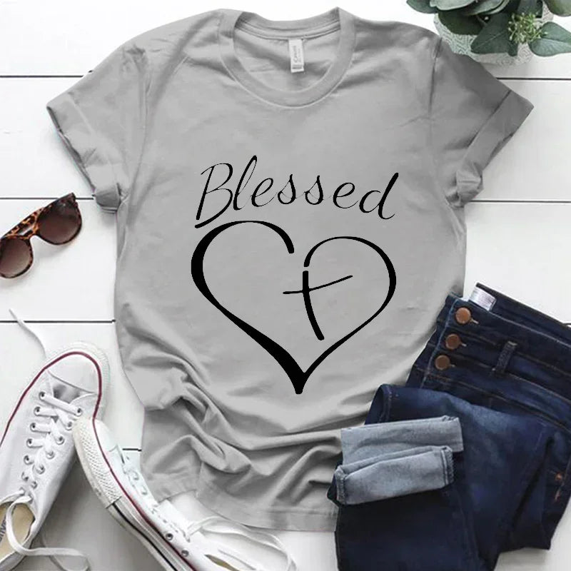 Blessed Cross and Heart Christian T Shirt