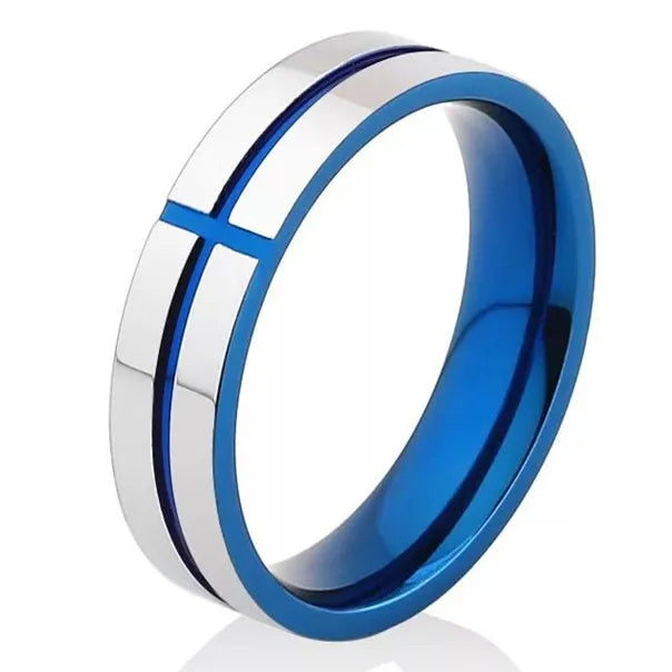 English Titanium Steel Christian Cross Bible Ring