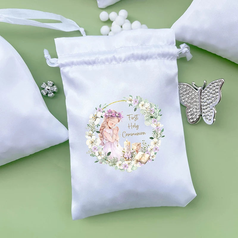 5pcs Cross Chalice Floral Wreath Bible Praying white gift bags