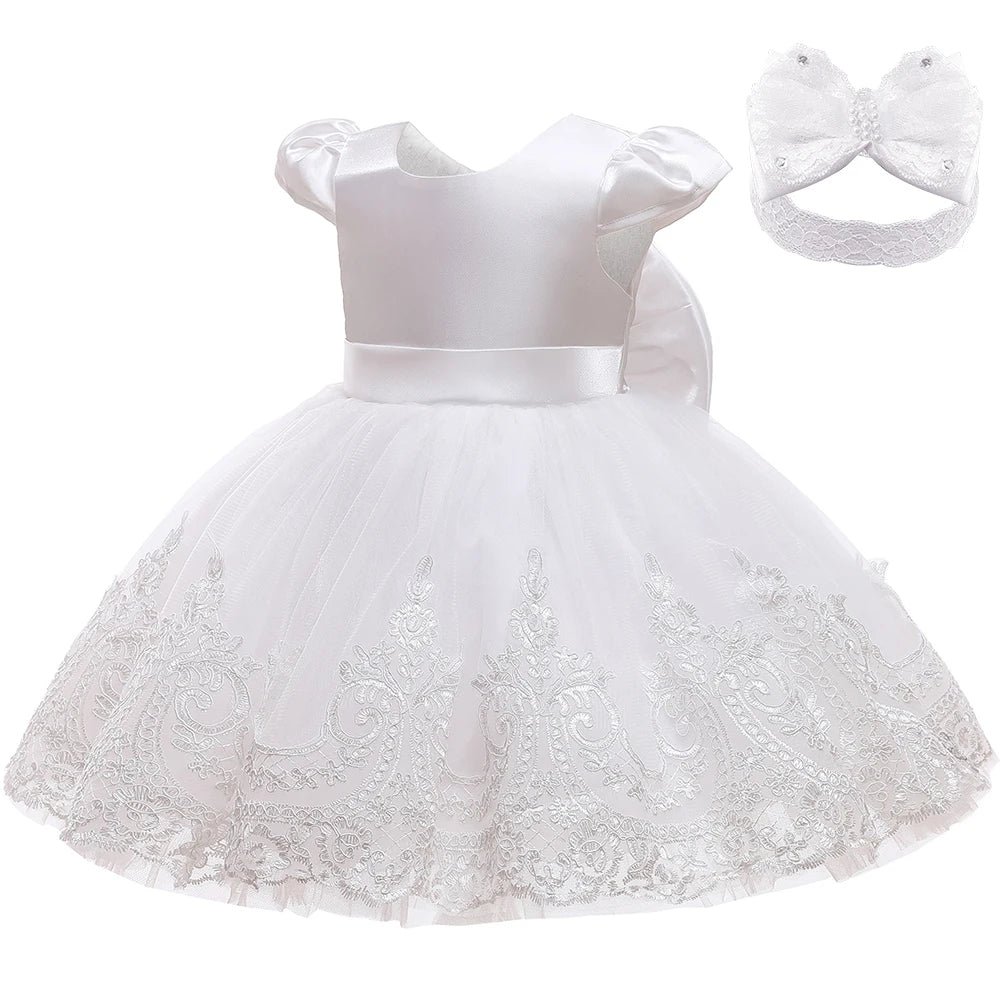 Girls Bow Dress Baptism 0-2Y