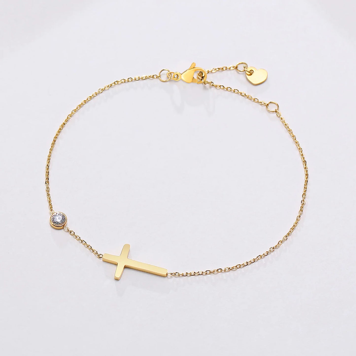 Birthstone Zirconia Thin Chain Link Cross Bracelet