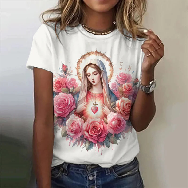 Virgin Mary Pattern T-Shirt