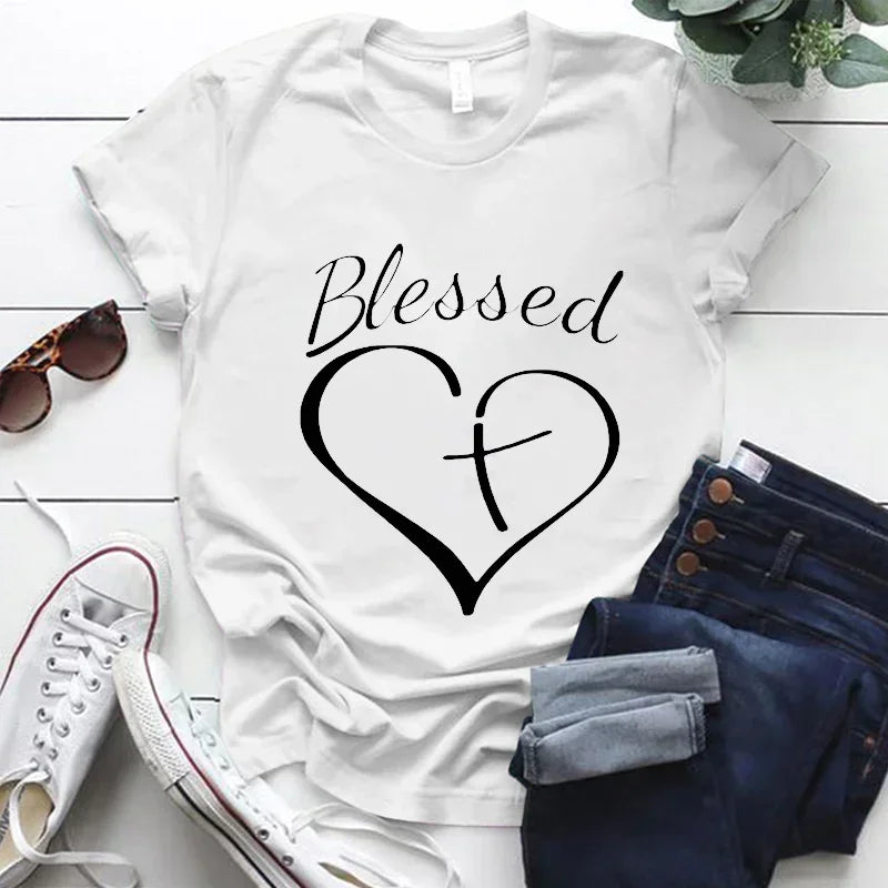 Blessed Cross and Heart Christian T Shirt