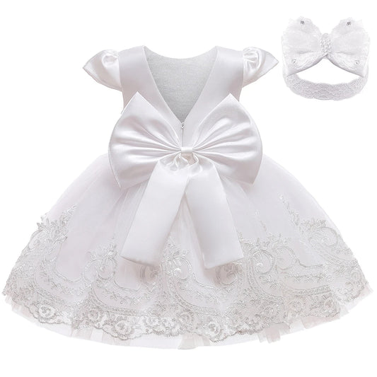 Girls Bow Dress Baptism 0-2Y